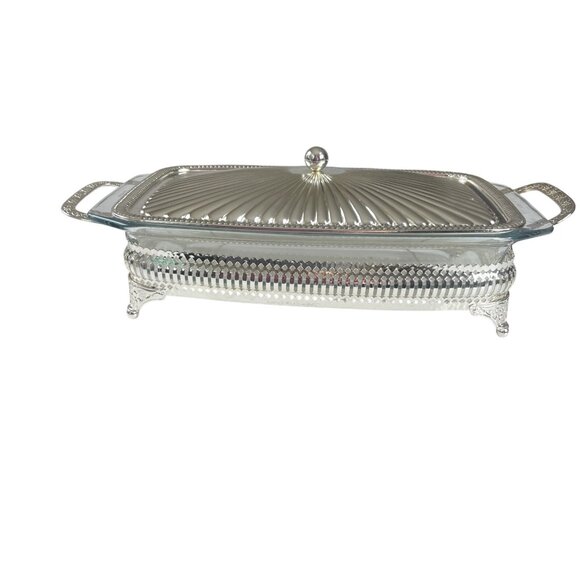 Windsor Range Mayfair England Pyrex 3 Pint Glass Dish Sliver Plated Tray - Picture 2 of 11